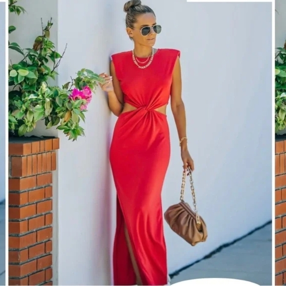 Vici Dresses & Skirts - Vici Red Twist-Cut Maxi Dress with Side Slit